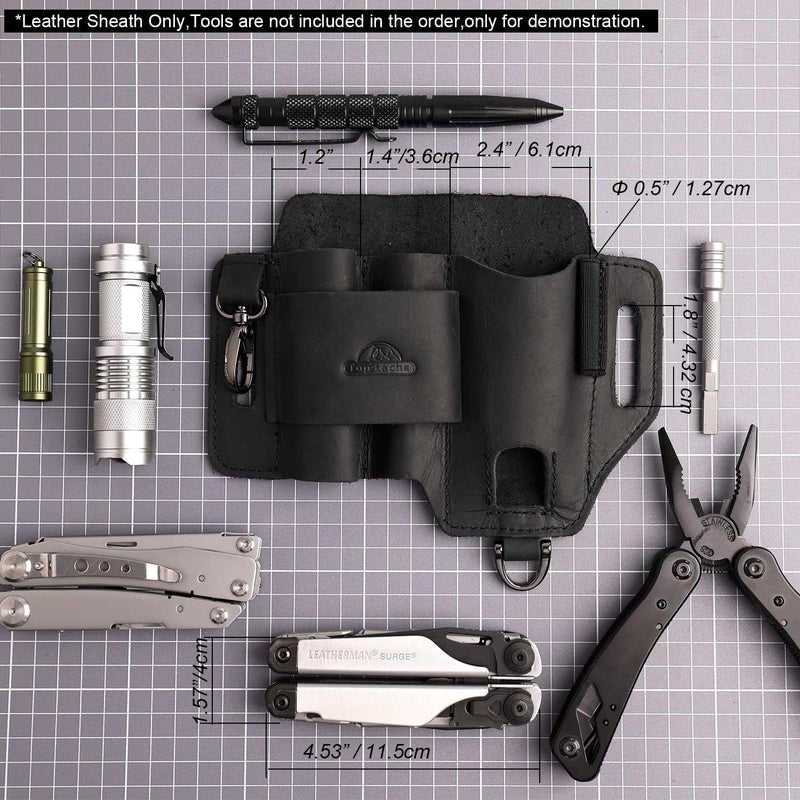 topstache Leather Multitool Sheath,EDC Belt Organizer for Work and Daily Use,Leatherman Sheath,EDC Pocket Organizer for Flashlight and Multitool,Gifts for Men,Leather Sheath for Multitool - Image 5